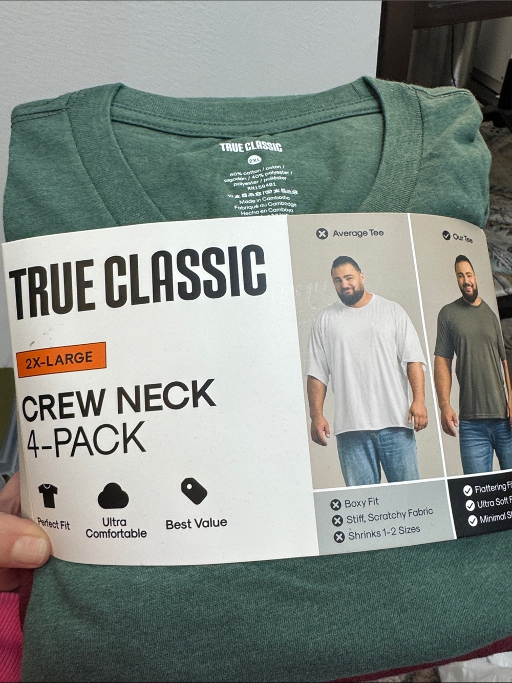 True Classic Men's Crew Neck T-Shirt 4 pack Green, maroon, brown